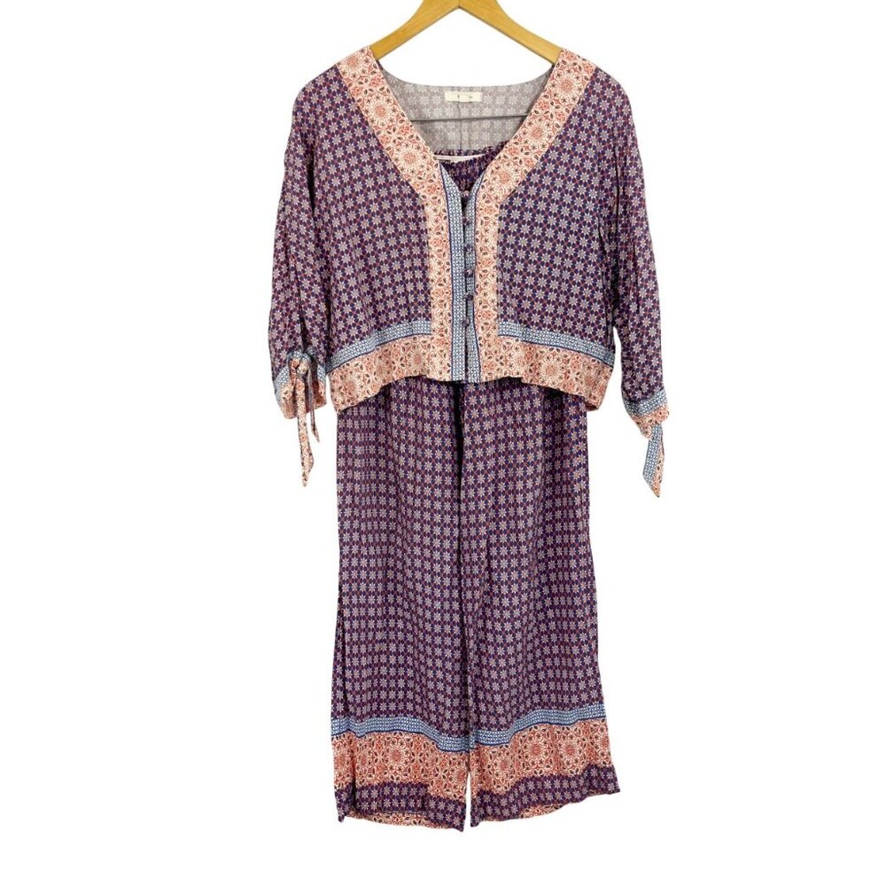 Sim‎ & Sam Navy & Orange Mandala Boho Print Matching Set Shirt & Pants - MEDIUM